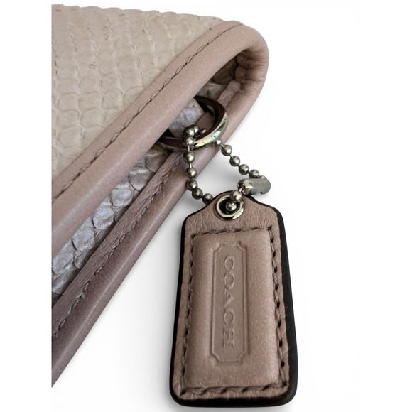 Coach Blush Python Embossed Leather Fold Over Clutch 11x6